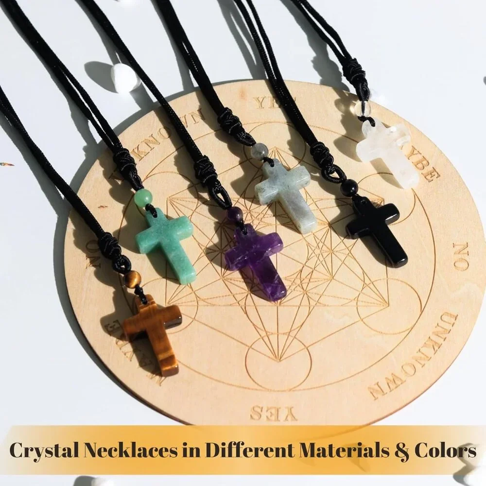 💫Men Green Healing Crystal Stone Pointed Rope Natural Gemstone Pendant Necklace